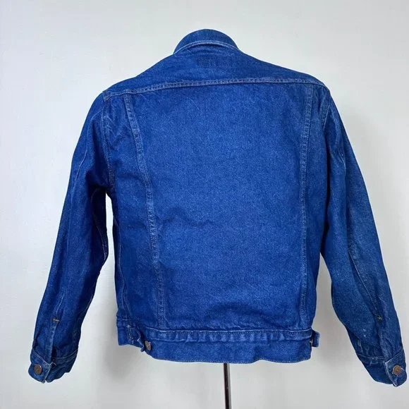 Vintage 1980s Denim Jacket with Red and Black Plaid Lining, Roebucks Size Medium